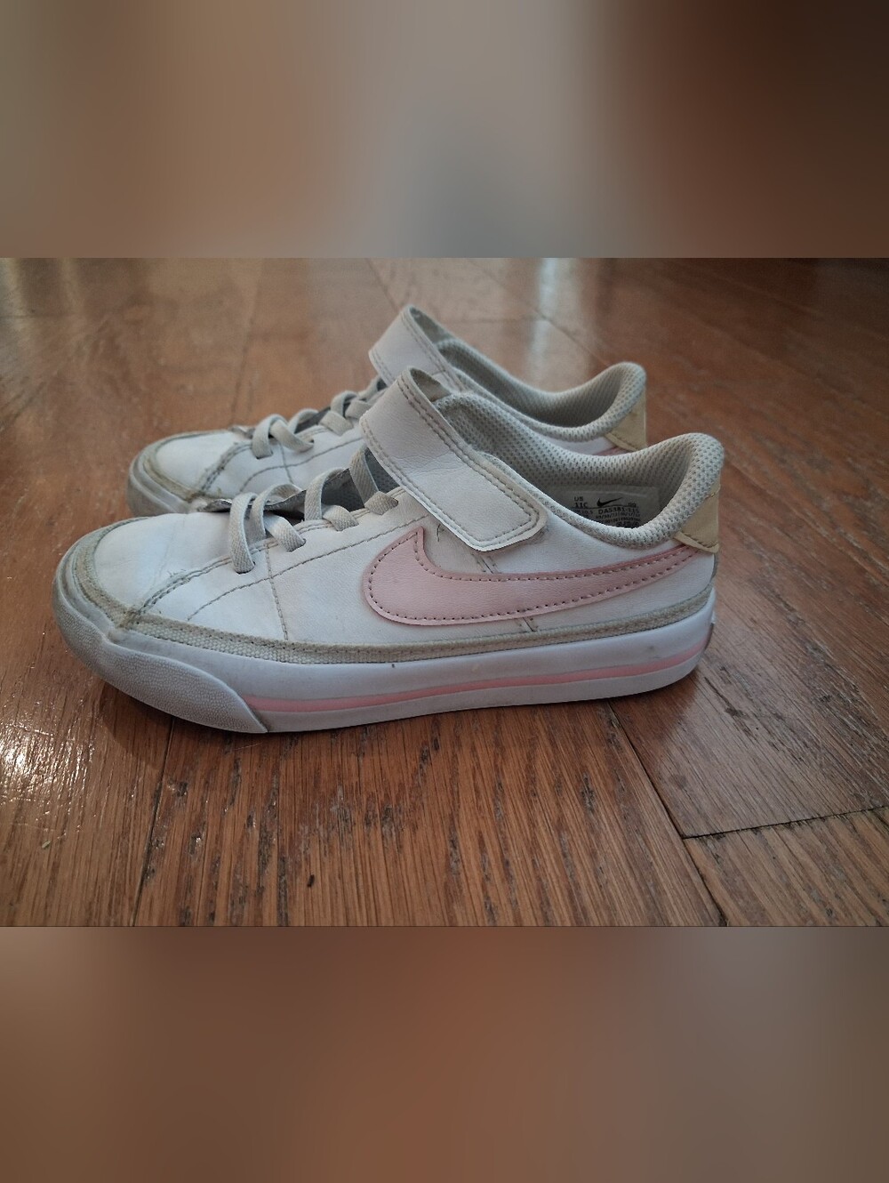Nike Legacy Kids White & Light Pink Velcro Sneakers